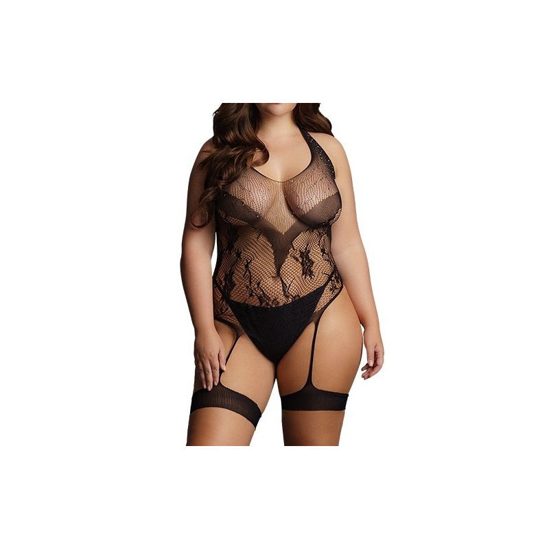 crotchless rhinestone halter teddy