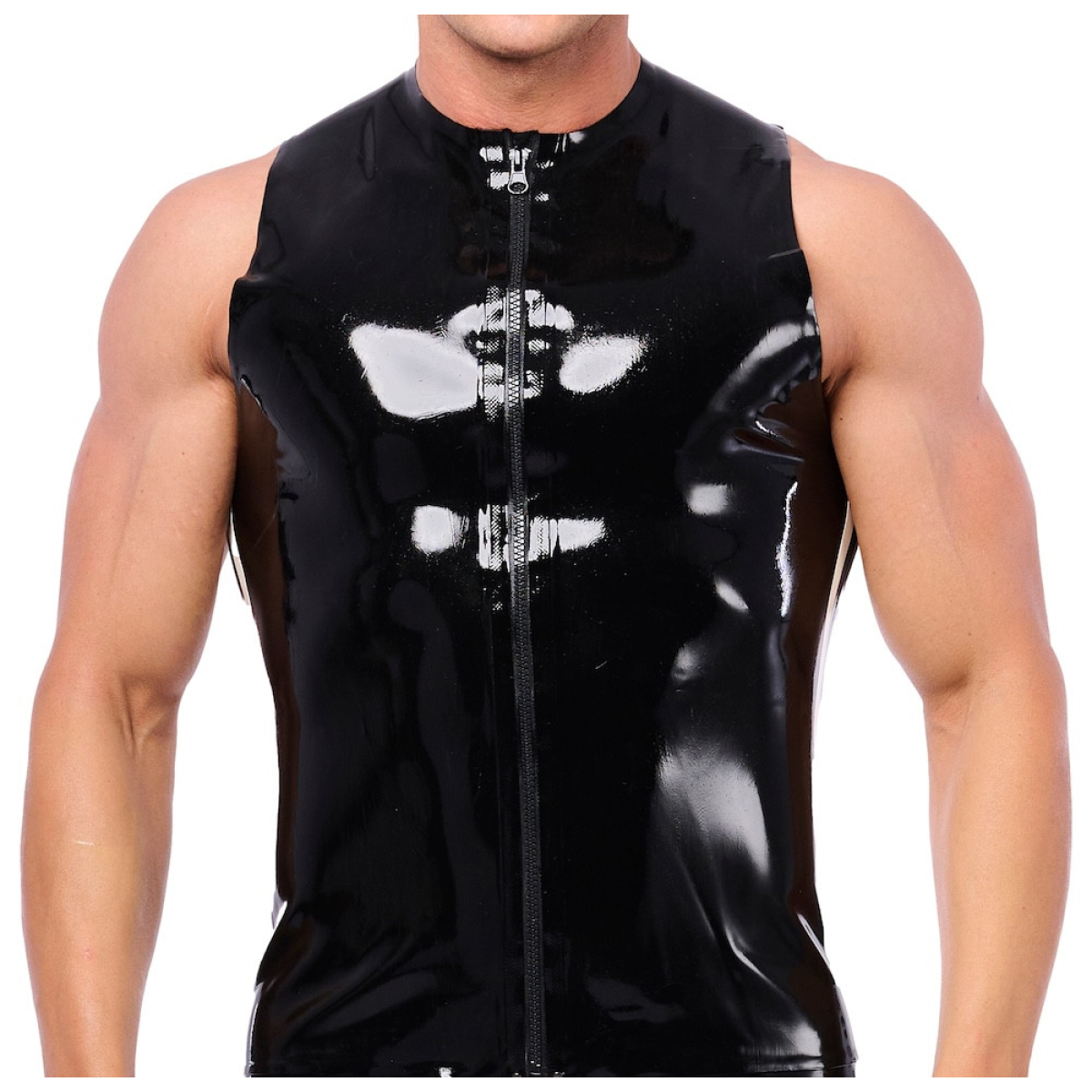 debardeur en latex xrub avec zip noir blanc 2