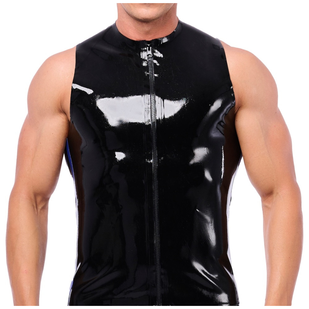 debardeur en latex xrub avec zip noir bleu 2
