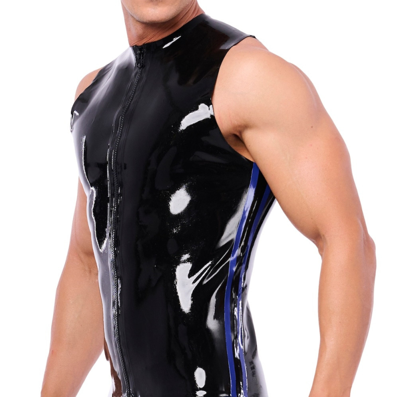 debardeur en latex xrub avec zip noir bleu