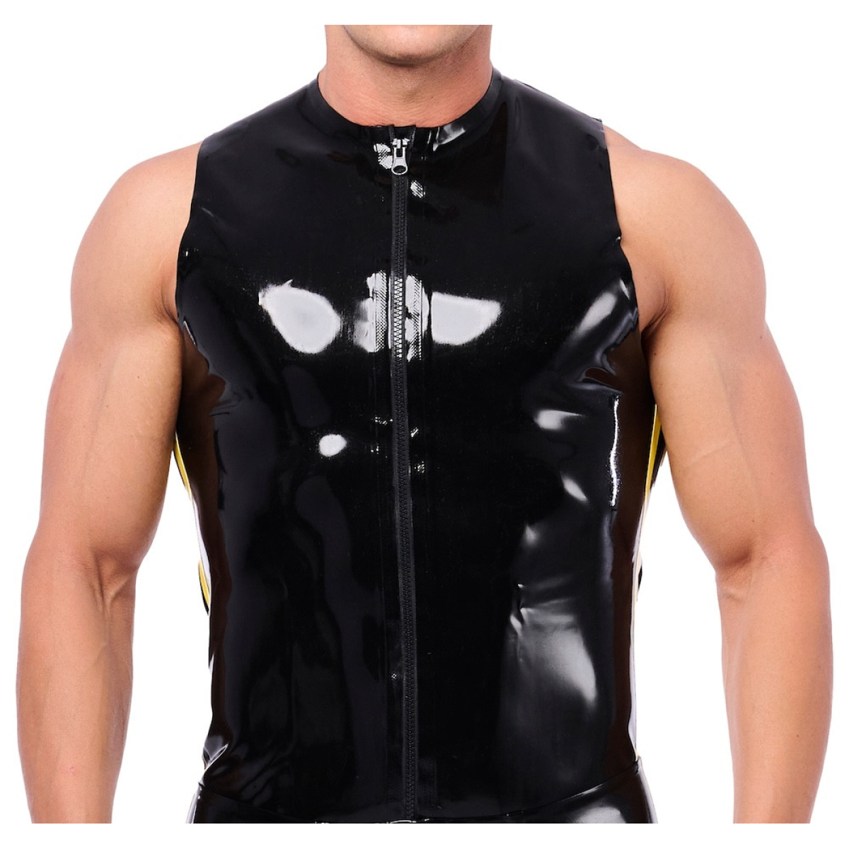 debardeur en latex xrub avec zip noir jaune 2
