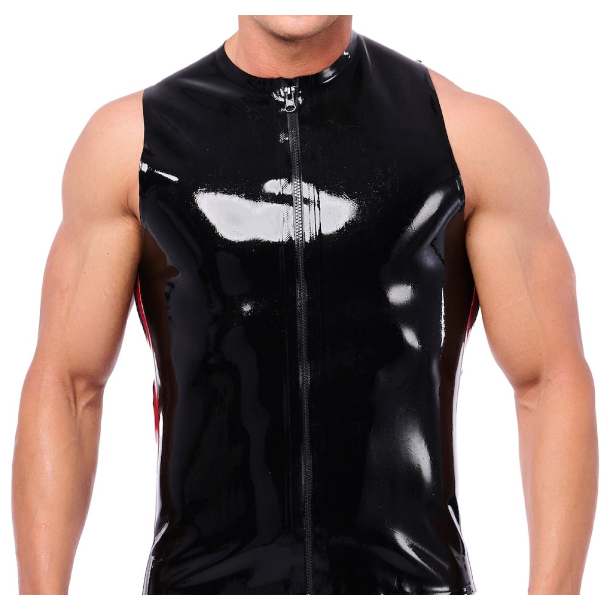 debardeur en latex xrub avec zip noir rouge 2