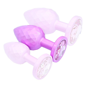 diamond pattern steel anal plug pink clear m