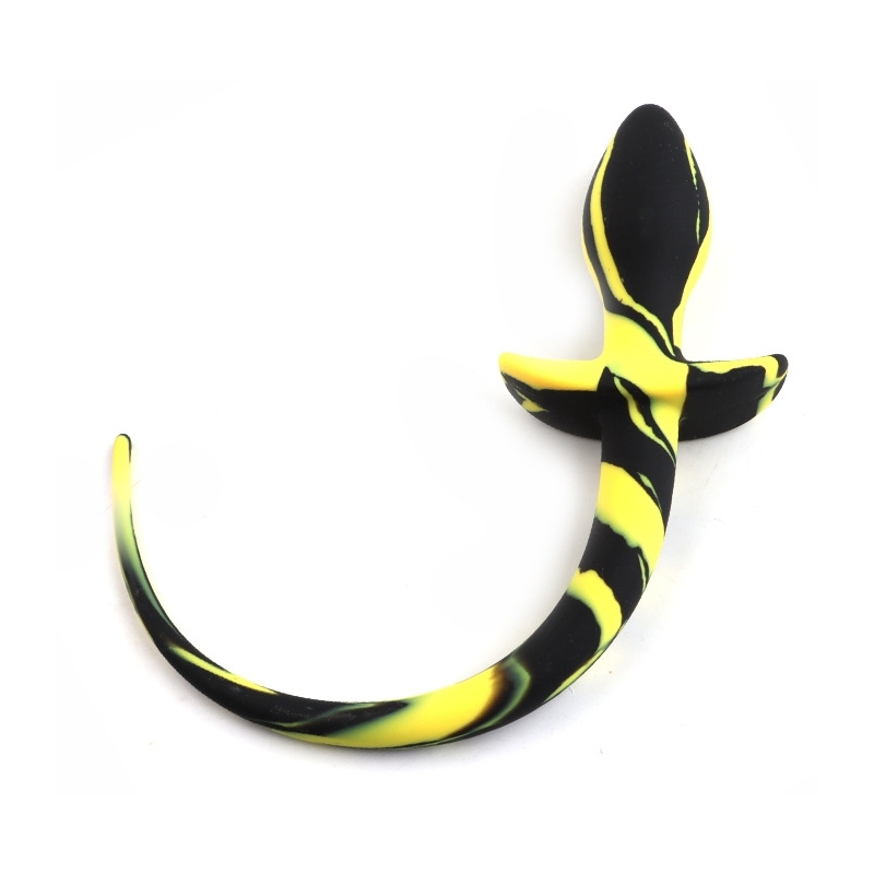 dog tail silicone butt plug double color yellow