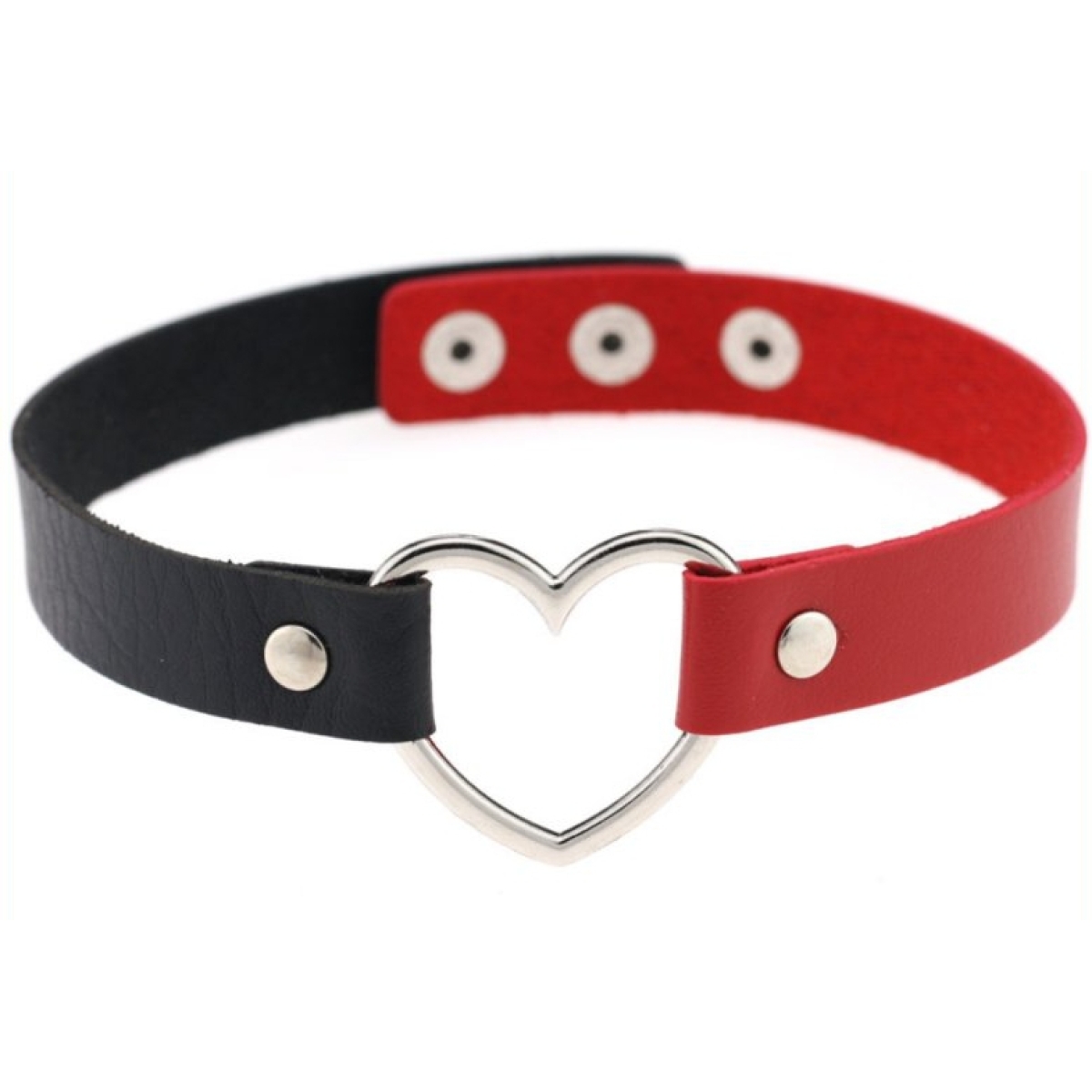 double color metal heart collar black red 1