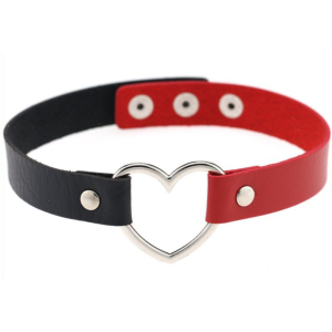 double color metal heart collar black red
