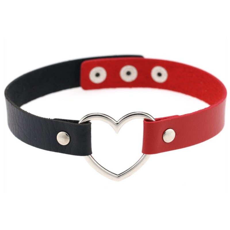 double color metal heart collar black red