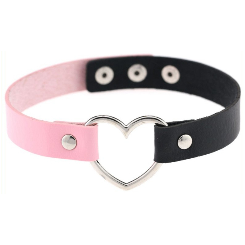 double color metal heart collar black rose