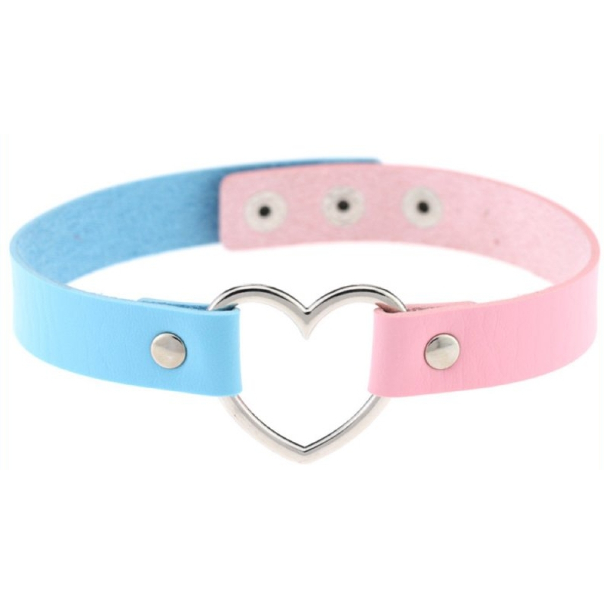 double color metal heart collar pink blue 1