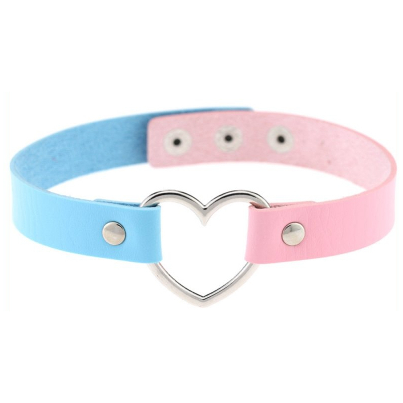 double color metal heart collar pink blue