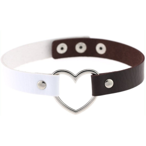 double color metal heart collar white coffee