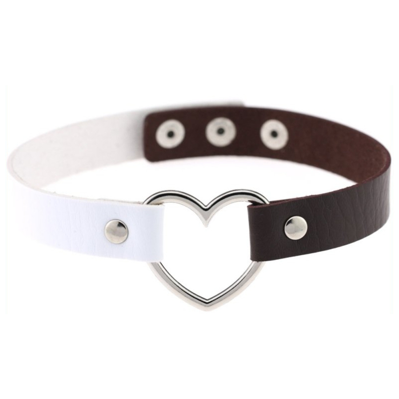 double color metal heart collar white coffee