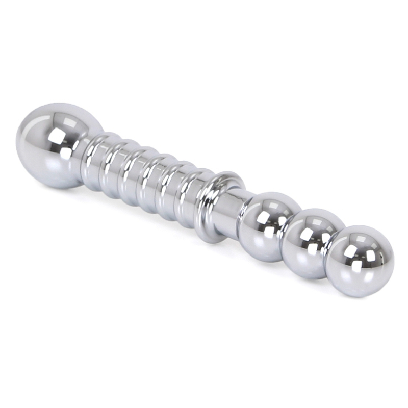 double gode en metal ribbed 19 x 35 cm 2