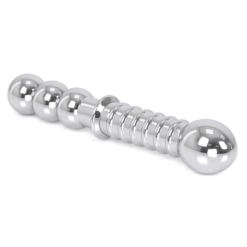 double gode en metal ribbed 19 x 35 cm 3