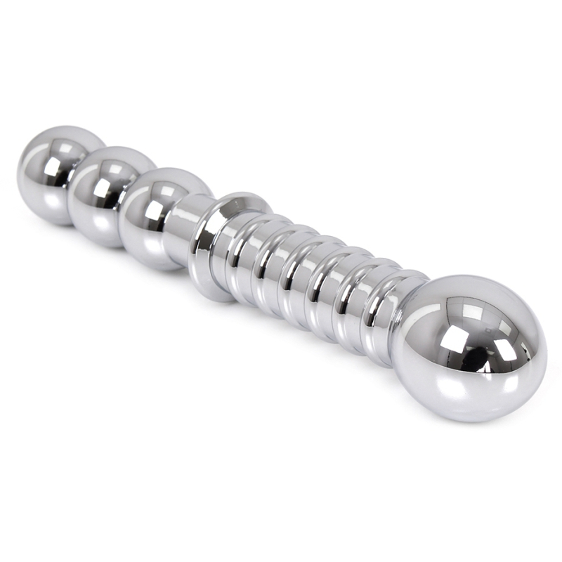 double gode en metal ribbed 19 x 35 cm