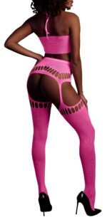 ensemble bustier dos nu et porte jarretelles 2 pieces rose fluo 1 scaled