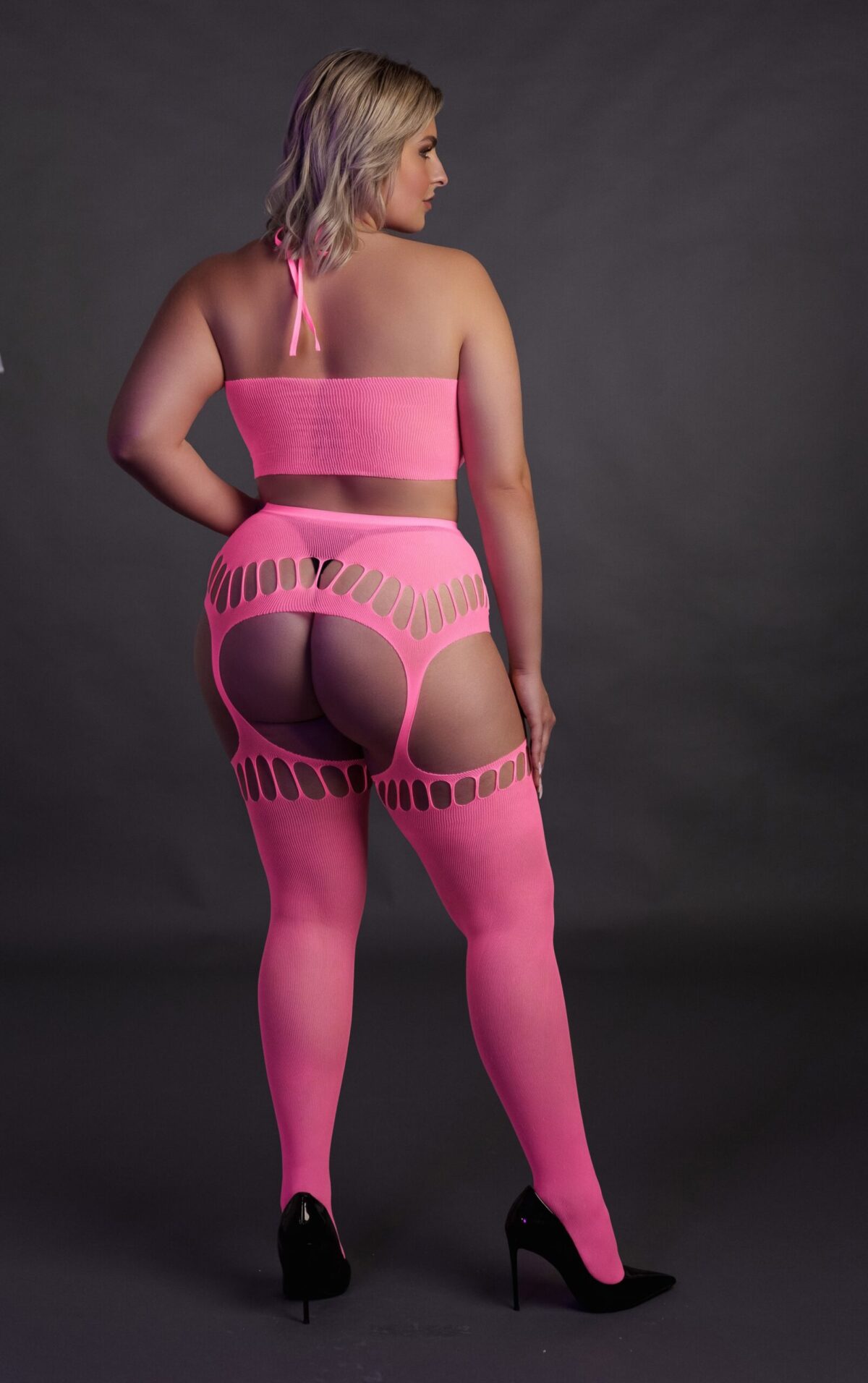ensemble bustier dos nu et porte jarretelles 2 pieces rose fluo 10 scaled