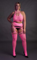 ensemble bustier dos nu et porte jarretelles 2 pieces rose fluo 14 scaled