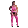 ensemble bustier dos nu et porte jarretelles 2 pieces rose fluo 2 scaled