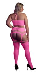 ensemble bustier dos nu et porte jarretelles 2 pieces rose fluo 3 scaled