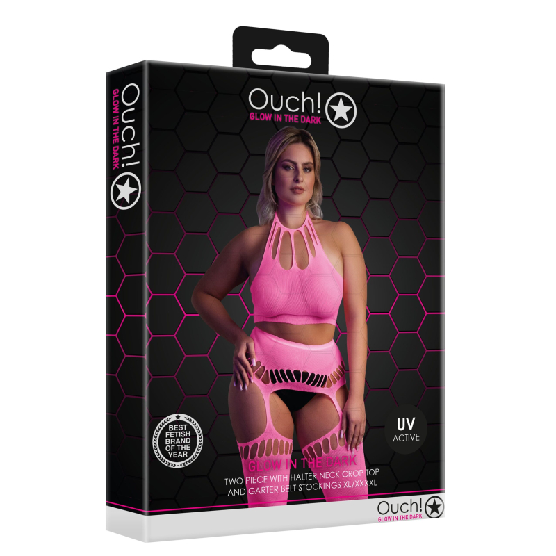 ensemble bustier dos nu et porte jarretelles 2 pieces rose fluo 5 scaled