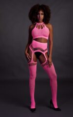 ensemble bustier dos nu et porte jarretelles 2 pieces rose fluo 7 scaled