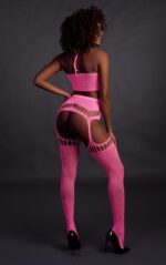 ensemble bustier dos nu et porte jarretelles 2 pieces rose fluo 8 scaled