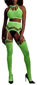 ensemble bustier dos nu et porte jarretelles 2 pieces vert fluo scaled