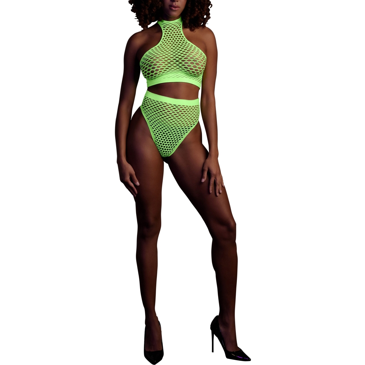 ensemble bustier et culotte filet vert fluo scaled