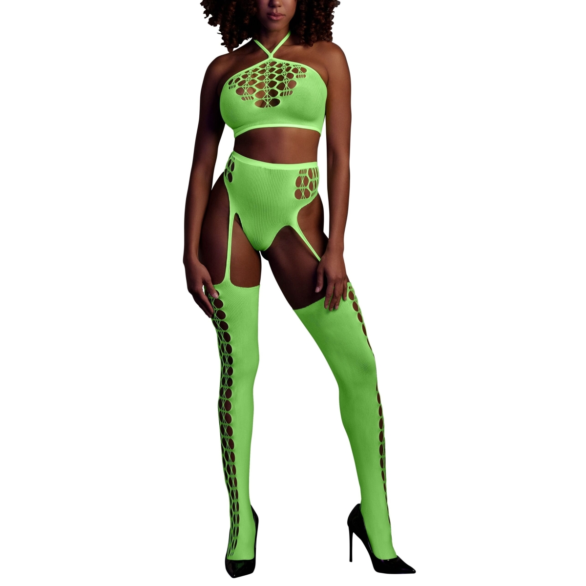 ensemble bustier et porte jarretelles 2 pieces vert fluo scaled