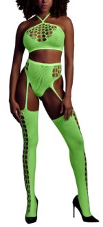 ensemble bustier et porte jarretelles 2 pieces vert fluo scaled