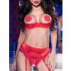 ensemble dentelle rouge seins nus
