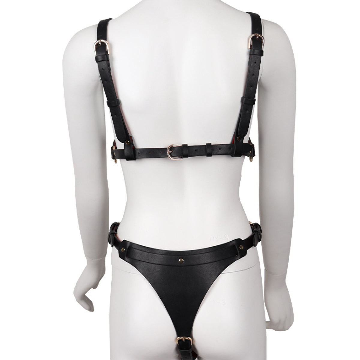 ensemble ouvert 2 pieces leathcrossed noir et rouge 1