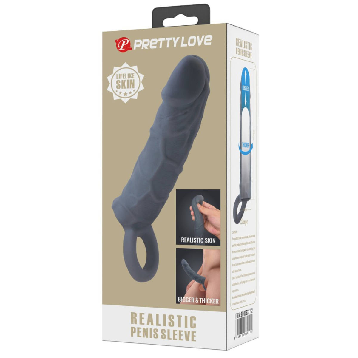 gaine de penis realtick 16 x 38 cm grise 1