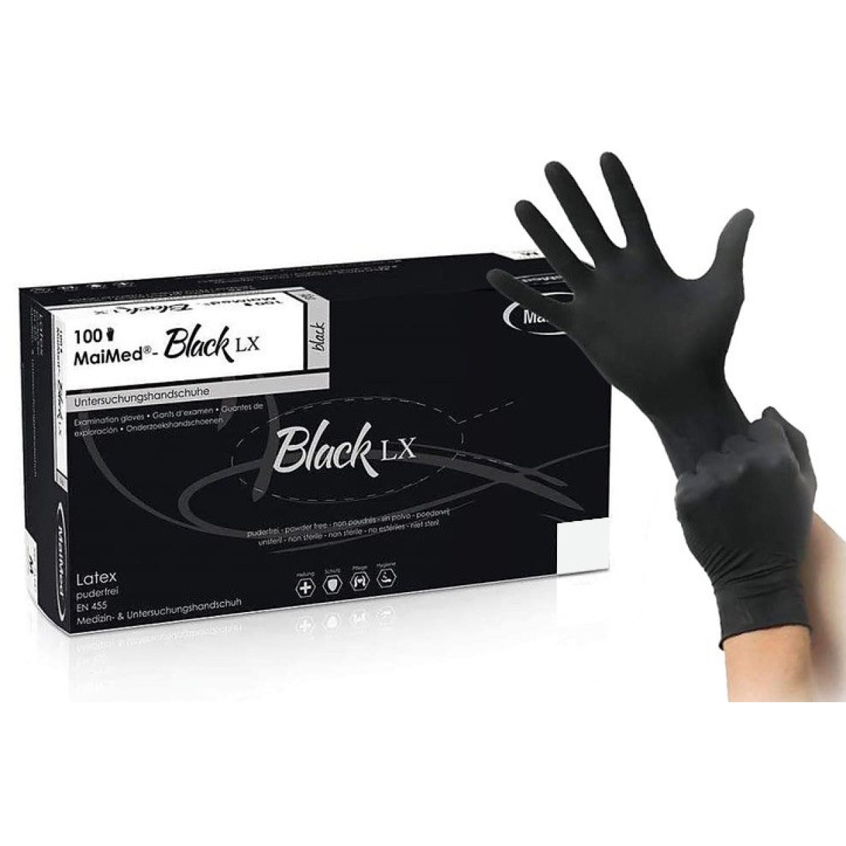 gants en latex non poudres black lx noir x100