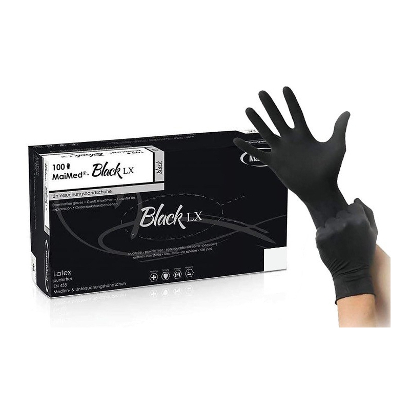 gants en latex non poudres black lx noir x100