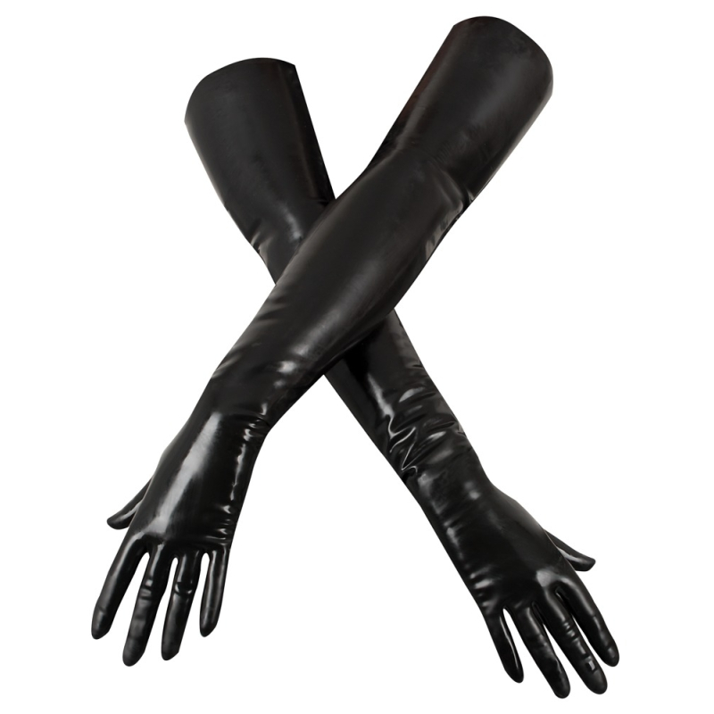 gants longs en latex tenue bdsm noirs 8