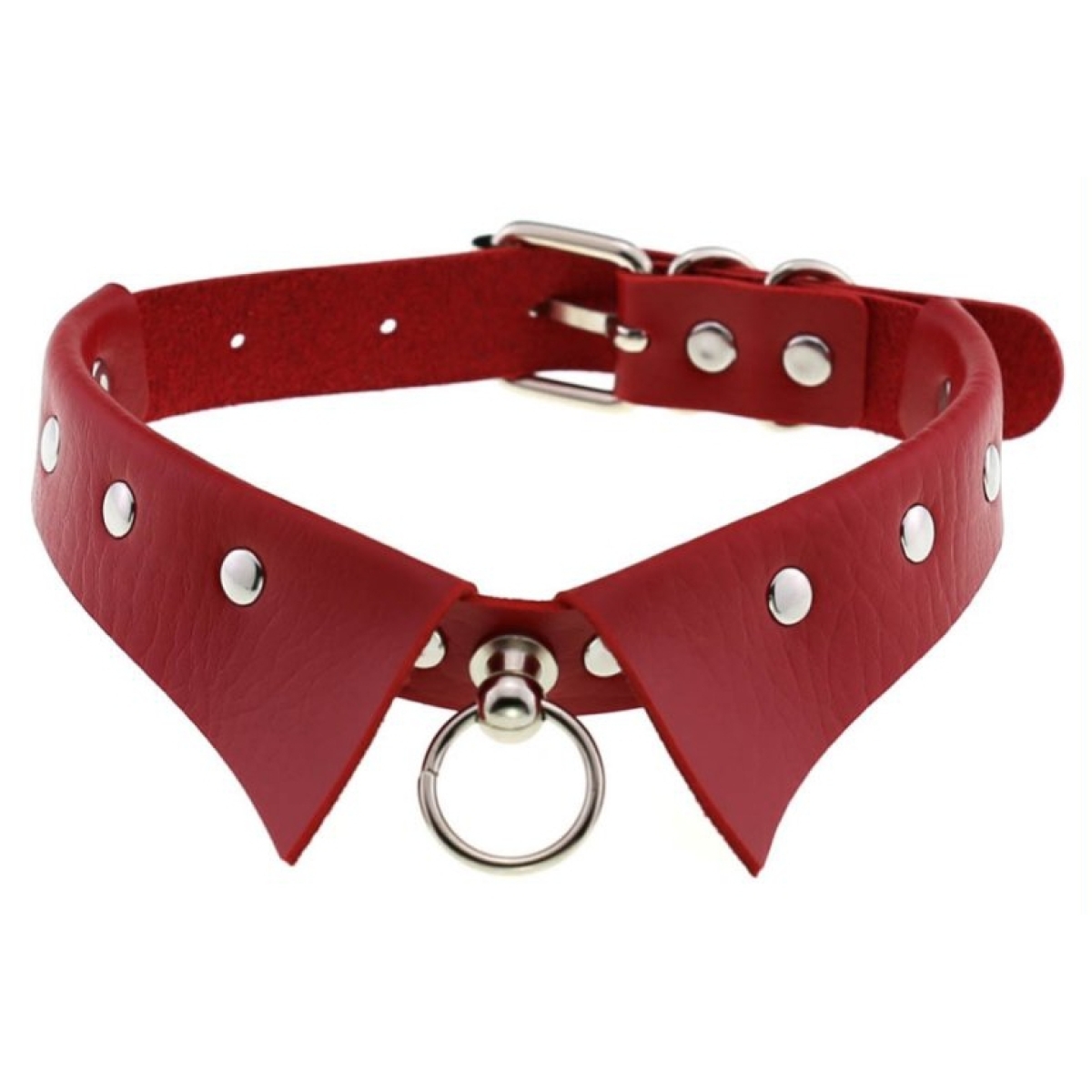 gothic leather collar choker red