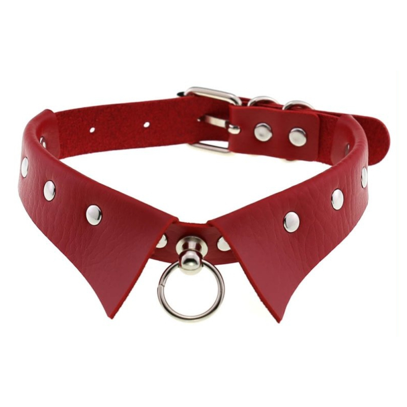 gothic leather collar choker red