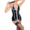 guepiere porte jarretelles vinyl basque band noir blanc
