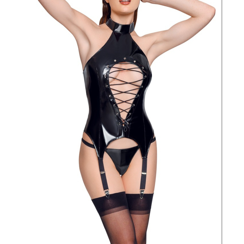 guepiere porte jarretelles vinyl basque rope noire 2