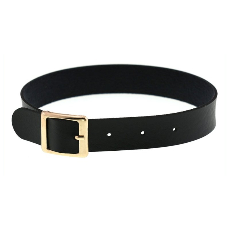 harajuku punk rock leather collar golden black 1