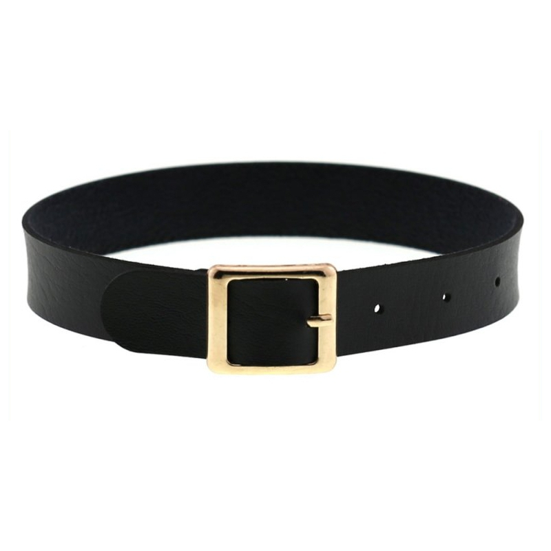 harajuku punk rock leather collar golden black