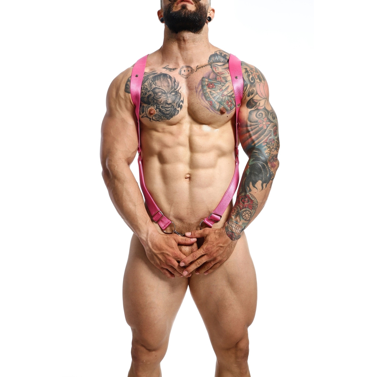 harnais elastique et cockring crossback dngeon rose 3