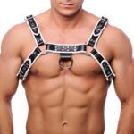 harnais en cuir premium blanc noir 2