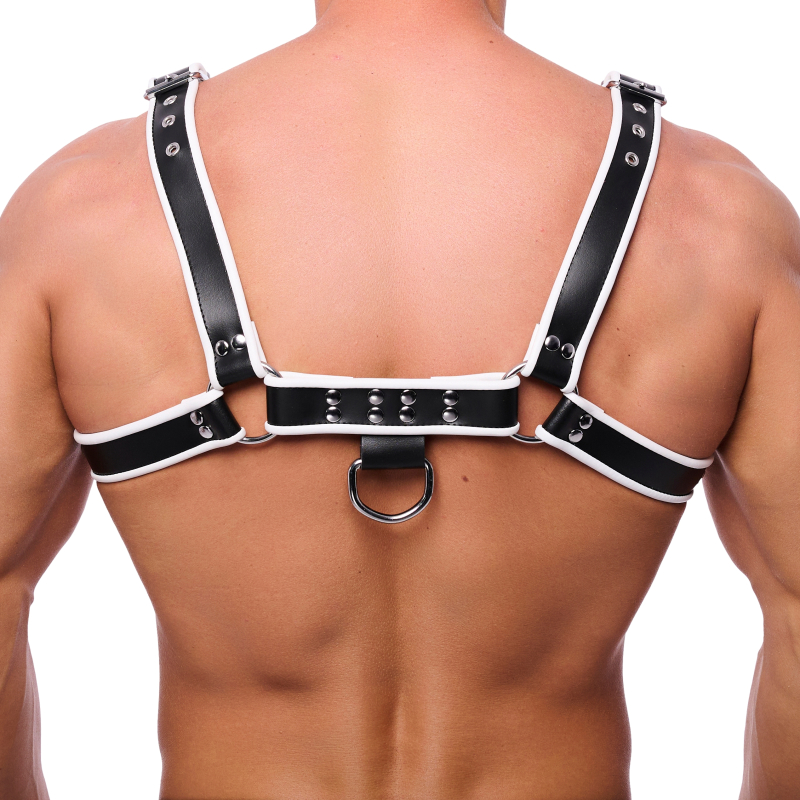 harnais en cuir premium blanc noir 3