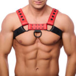 harnais en cuir snap noir rouge scaled