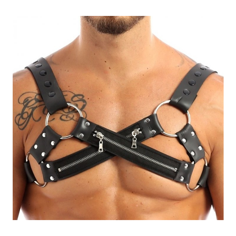 harnais en neoprene cross body zip noir