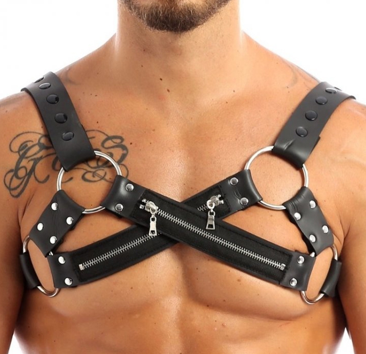 harnais en neoprene cross body zip noir