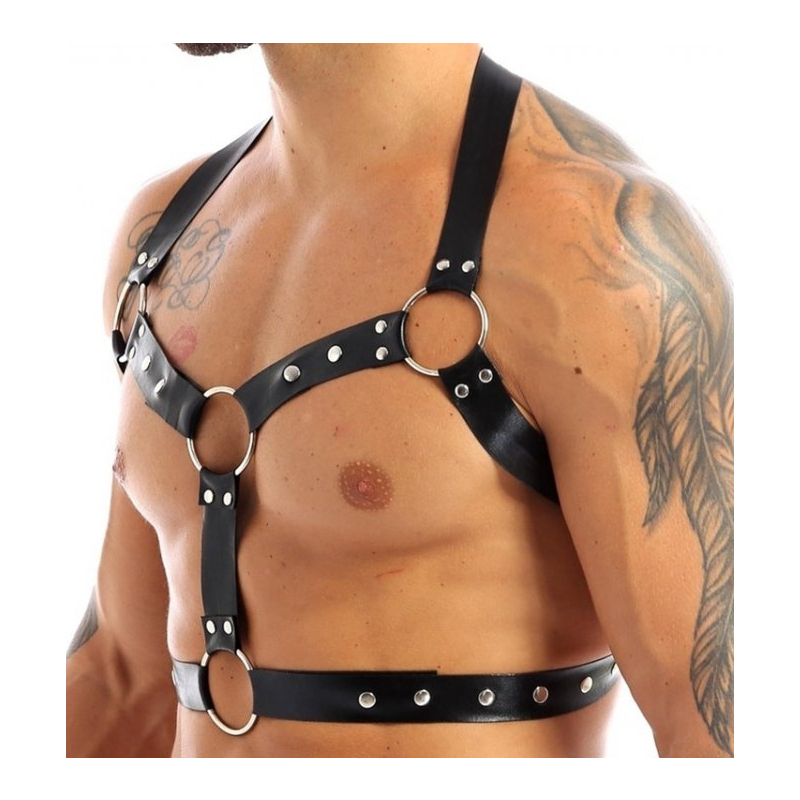 harnais lanieres fines thin chest simili noir 2